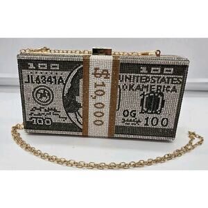 Glam Rhinestone Dazzling $10K Purse Bag Evening Fun 8x4x2.5” Money NEW MOBWIFE
